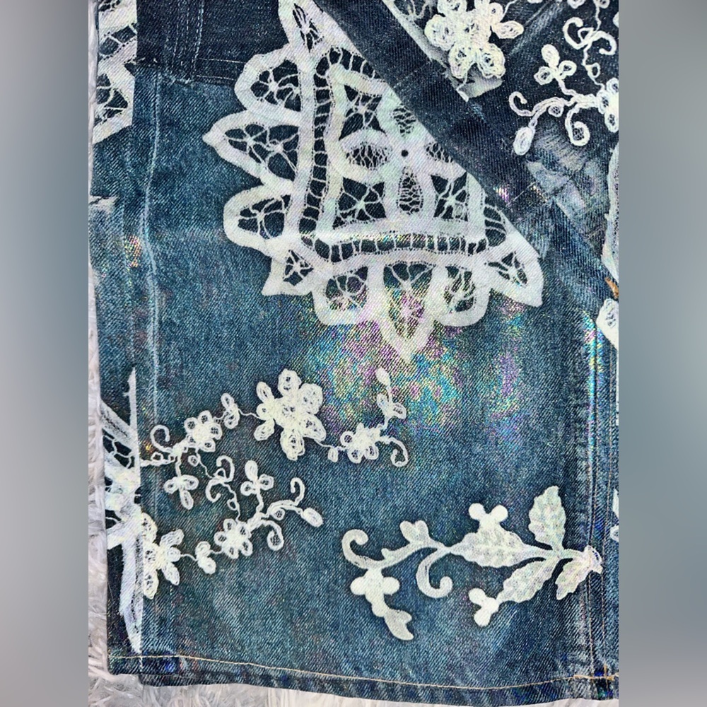 Free people tinsley printed high rise illusion jeans NWT - Picture 8 of 11